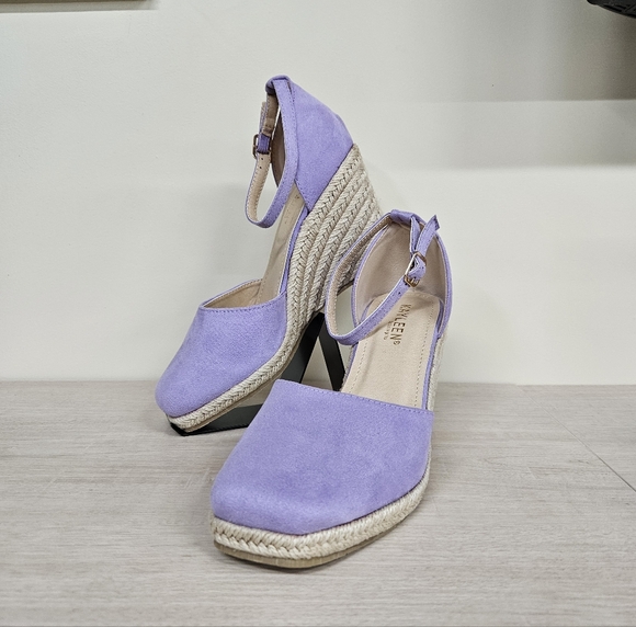 Kayleen - LA | Size 5.5 | Lilac Suede Ankle-Strap Espadrille Wedges - Picture 3 of 7